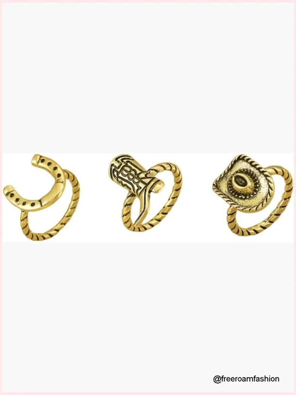 Set of 3 Western Cowboy Stacking Rings Size 7